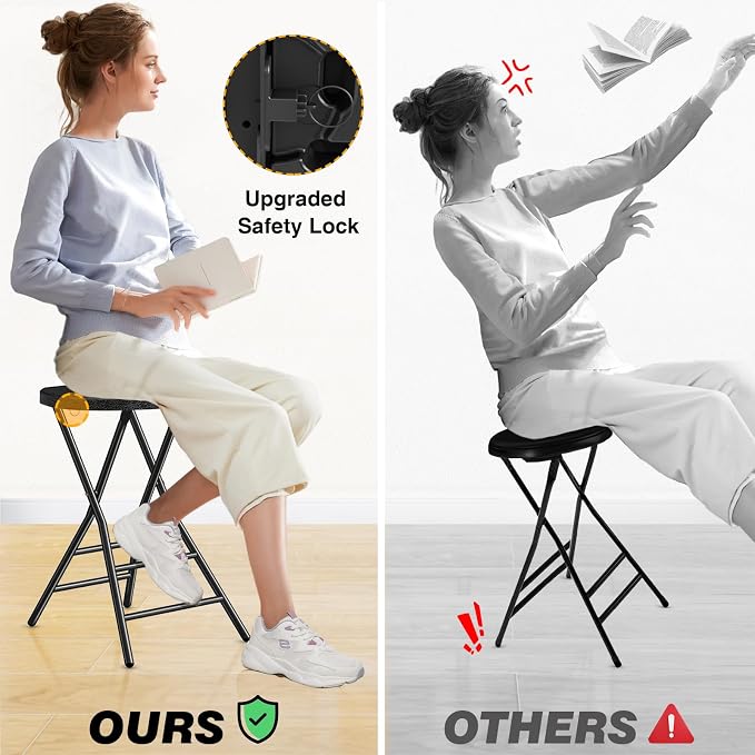 Portable Folding Chair with Handle, Heavy Duty Round Fold Stool Chair | 550lbs Capacity for Adults, 24 Inch Foldable Stool for Dorm, Kitchen, Vanity, Church and Outdoor use