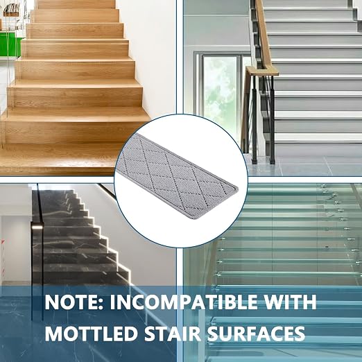 KOOTETA Stair Treads for Wooden Steps Indoor, 15 Pack 8" X 30" Non Slip Carpet Stair Treads with Reusable Adhesive for Kids Elders and Dogs, Surface Polyester TPR Backing Stair Rugs, Grey