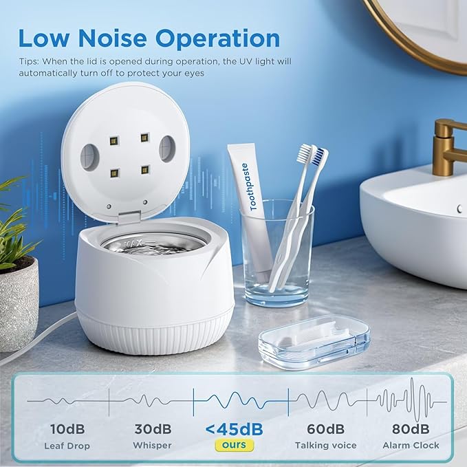 Dental Ultrasonic Retainer Cleaner Machine: 45kHz Dental Cleaning Pod with Digital Timer & 200ML, Deep Cleaning for Dentures, Mouth Guards, Aligners, Night Guards, Braces, Toothbrush Heads & Jewelry