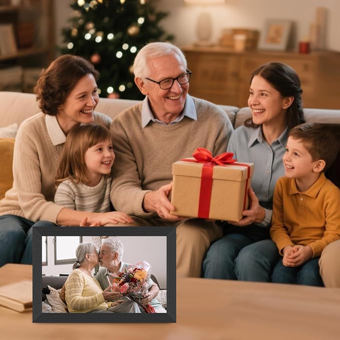 Digital Picture Frame 10.1 inch Smart Electronic Frameo Photo Frame 32GB Auto-Rotate 1280*800 HD Touch Screen, Desk or Wall Mounted, Share Photos Videos Instantly, Gifts for Mom Dad Women Men (Black)