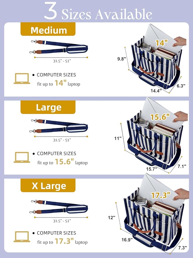 FIORETTO Canvas Tote Bag for Women with Zipper Closure & Individual Compartments for Work College for Teacher & Nurse