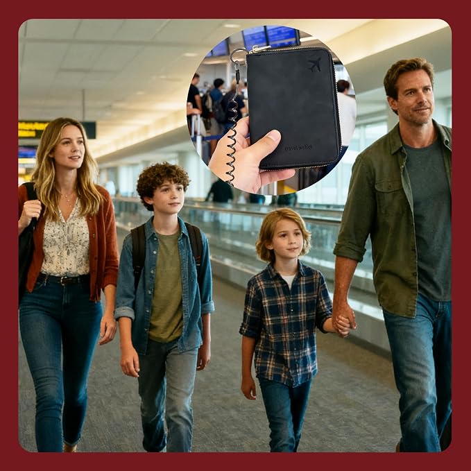 Passport Holder with Tether and Clip to Prevent Loss and Theft, Rfid Passport Holder for Travel, Passport Wallet, Passport Cover for Men and Women (Black - Tether and Clip)