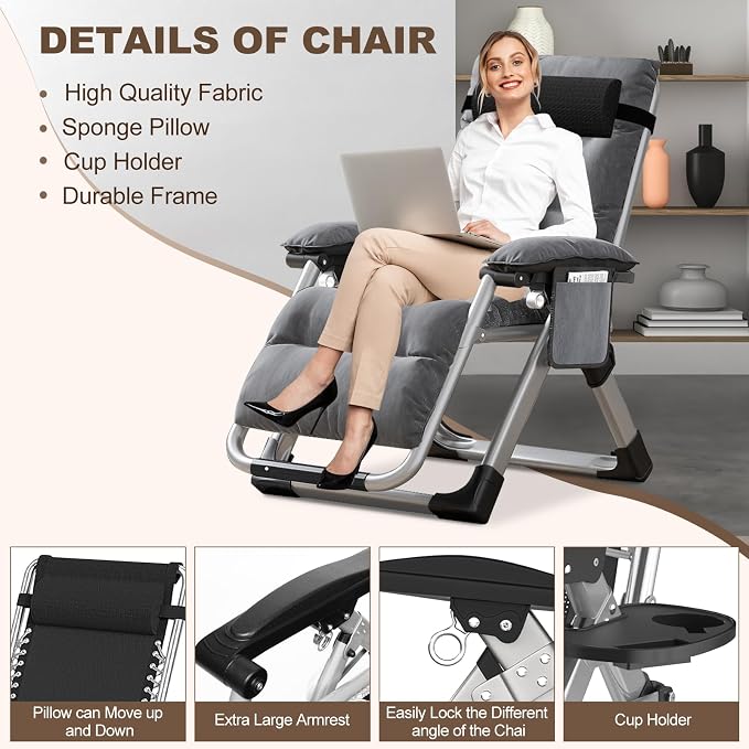 Comfy Folding Recliner Chair -Bedroom Living Room Chairs | Patio Lounge Chair with Removable Cushion for Indoor Outdoor