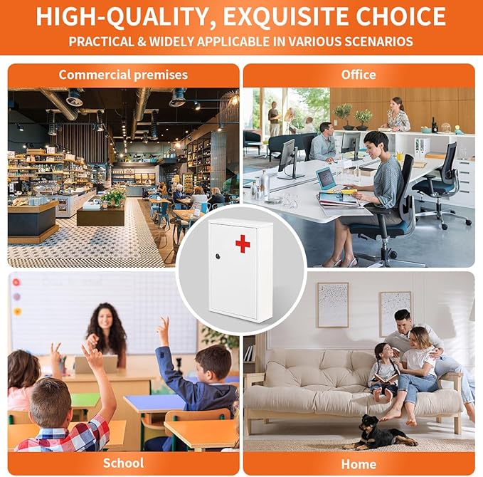 Steel Wall-Mount Lockable Medical Cabinet, 2-Tier Medical Box with Key, Metal Storage Box, Medicine Organizer Secure Large Capacity, First Aid Cabinet for Bathroom School 12.59×8.46×3.14"