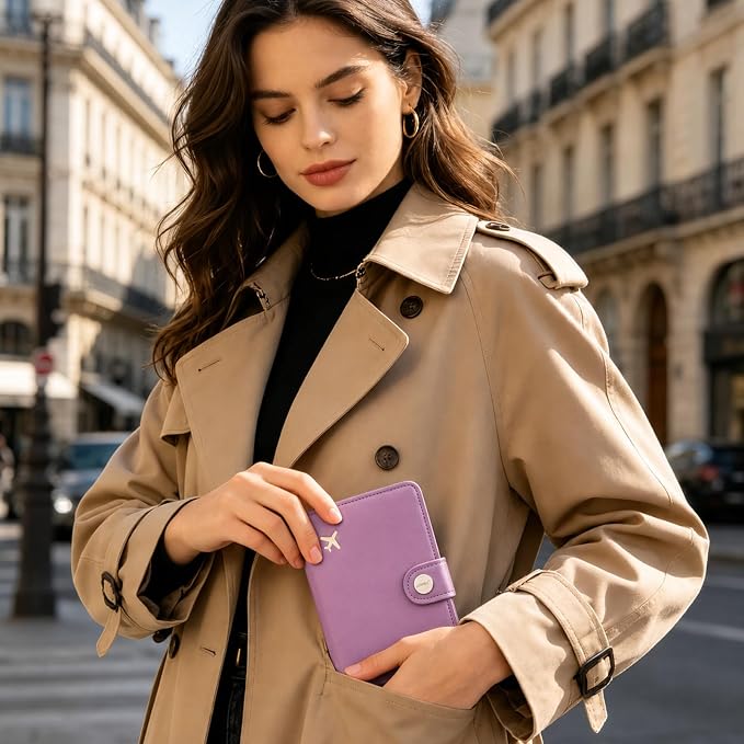 Passport Holder RFID Blocking Travel Wallet, Elegant Purple | Passport Cover with Multiple Card Slots, Water-Resistant & Easy-Carry, Must-Have Travel Accessory for Men & Women.