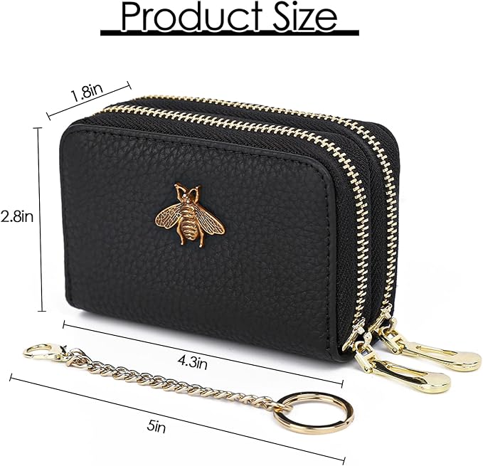 imeetu RFID Credit Card Holder, Small Card Wallet Women, Leather Card Case | Genuine Leather Women's Card & id Cases, Change Coin Purse with Zipper Keychain id Window, 20 Colors & 3 Styles, Daily, Gifts