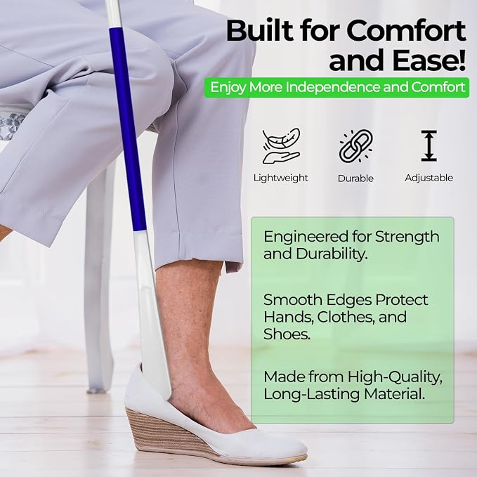 Ultimate Dressing Aid: 35.5-Inch-Long Handle Shoe Horn & Sock Remover – Adjustable Mobility Aids for Shoes, Socks, Shirts, Pants Ideal for Seniors & Disabled with Comfortable Sock Removal Aid
