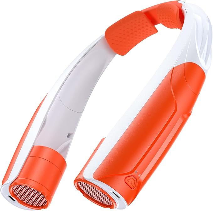 AaoLin Portable Neck Fan with 6000mAh Battery, USB-C Rechargeable, Orange Hands-Free Personal Fan 6 Speeds, 6-20Hrs Cooling for Outdoor Sports/Gym/Office, Adjustable 11oz Lightweight, Neck Cooler