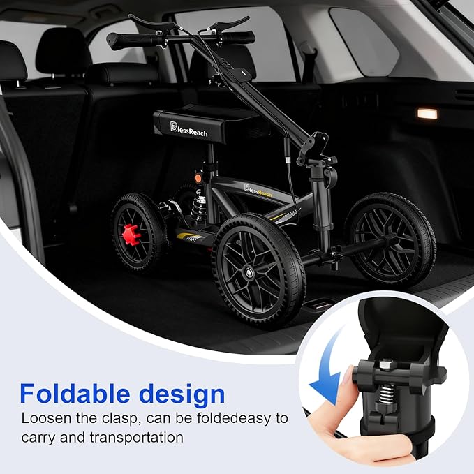 All Terrain Foldable Knee Scooter Walker - Economical Knee Walker for Foot Injuries, Compact Crutches Alternative - Black