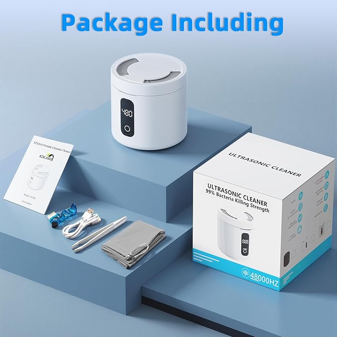 Ultrasonic Retainer Cleaner Machine, 2026 Upgraded Rechargeable 4000mAh Battery | 48kHz Ultrasonic Dental Pod for Night Guard, Invisalign, Braces, Denture, Toothbrush and Jewelry Cleaning - White