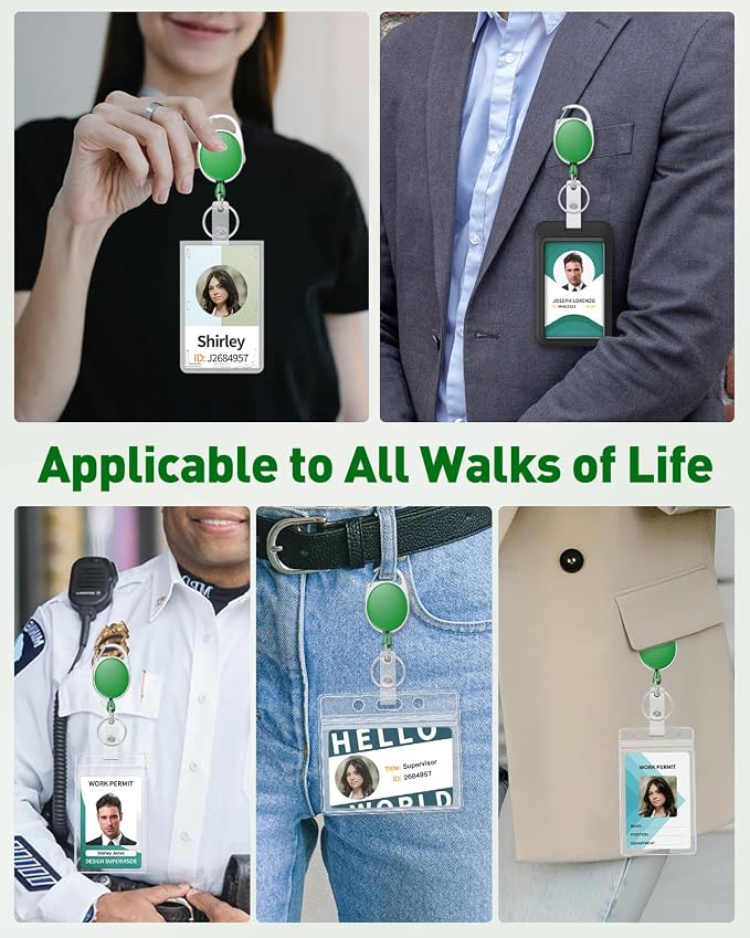 Uniclife 2 Pack Retractable Badge Reel for Badge Holder Green Heavy Duty Retractable Keychain Strong ABS Casing with Stainless Steel Spring Coil 24 Inch Nylon Rope Carabiner Clip and Key Ring