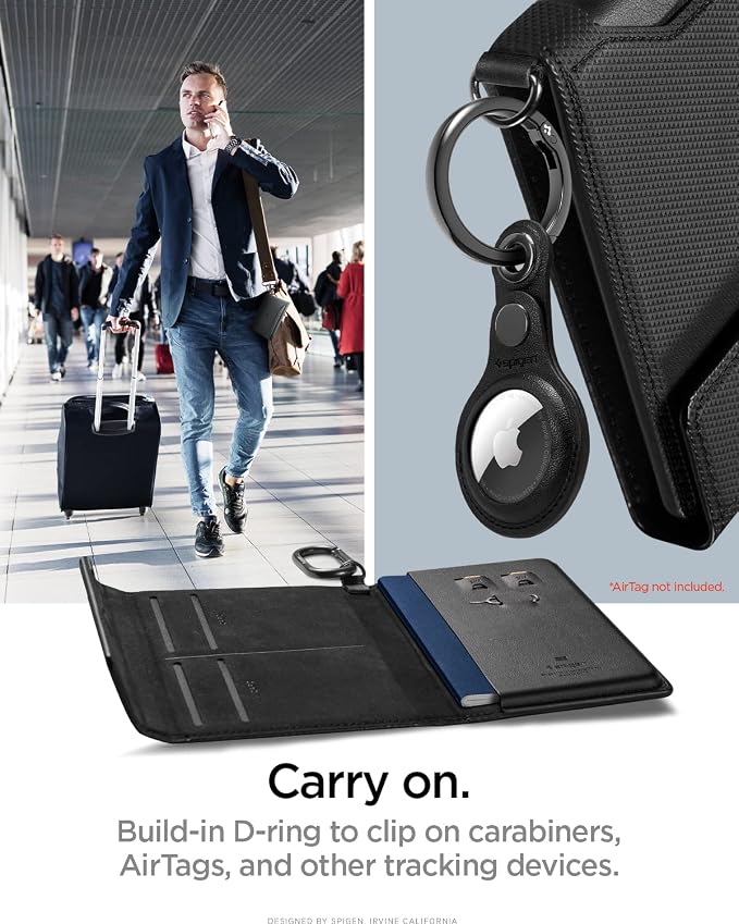 Spigen Life Passport Card Cover Holder, RFID Blocking | Travel Document Organizer, SIM Card Pin Included - Black