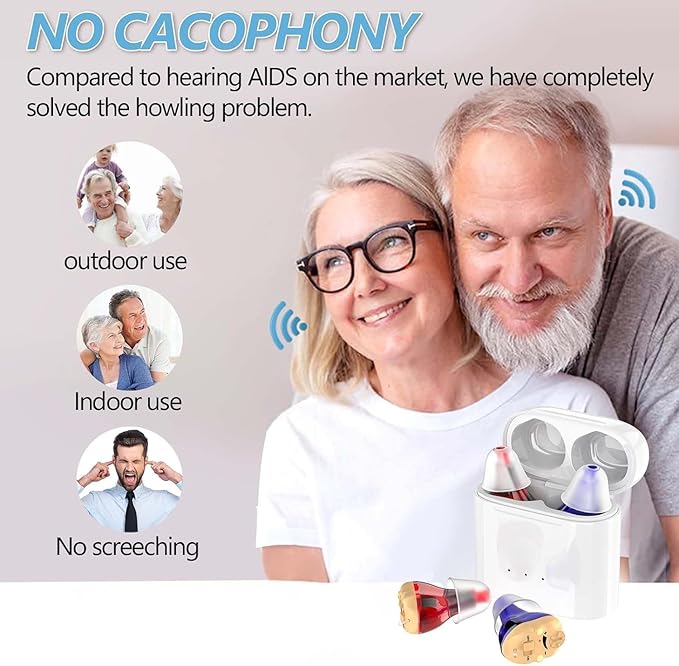 Hearing Aids, Wireless Rechargeable Hearing Amplifier, OTC Hearing Aids with Magnetic Charging Case, 2 Channel Digital in Ear Noise Cancelling Hearing Devices for Seniors