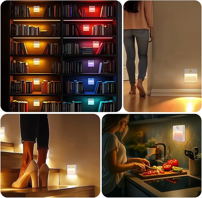 8 Pack Rechargeable Stair Lights for Indoor, Motion Sensor Night Lights | RGB, Stepless Dimming, Automatic, Magnetic, Battery Operated LED Lamp for Step Toilet Hallway Under Cabinet Closet Wall