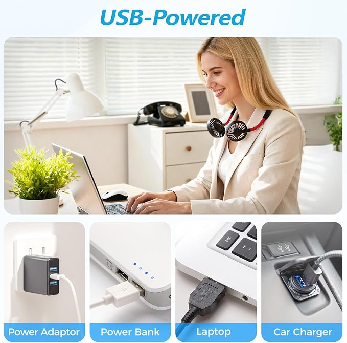 Neck Fan Portable Rechargeable: Personal Cooling Wearable Fan Around your Neck that Blow Cold Air for Men Women - Usb Should Fan Battery Operated for Travel and Outdoor Sports