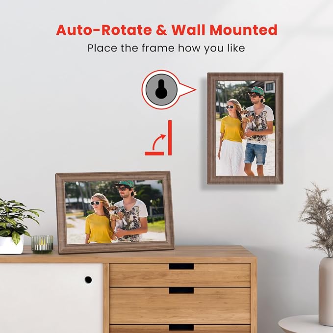 Uhale 10.1 Inch Digital Picture Frame 32GB Momery Wooden WiFi Electronic Photo Frame IPS HD Touch Screen Display Share Photos/Videos Instantly Anywhere Gifts for Mom Dad Grandparents