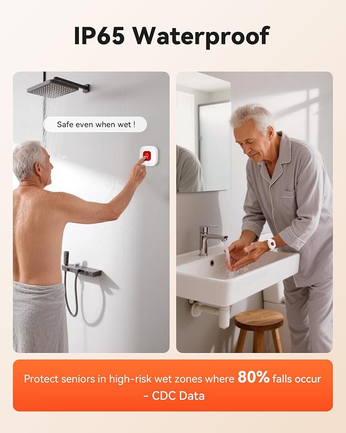 PILSAMAS WiFi Caregiver Pager with 1 Wireless Call Button & 1 Wristband | App Alerts With No Monthly Fee, Caller ID Display, IP65 Waterproof, Ideal For Elderly Home Care