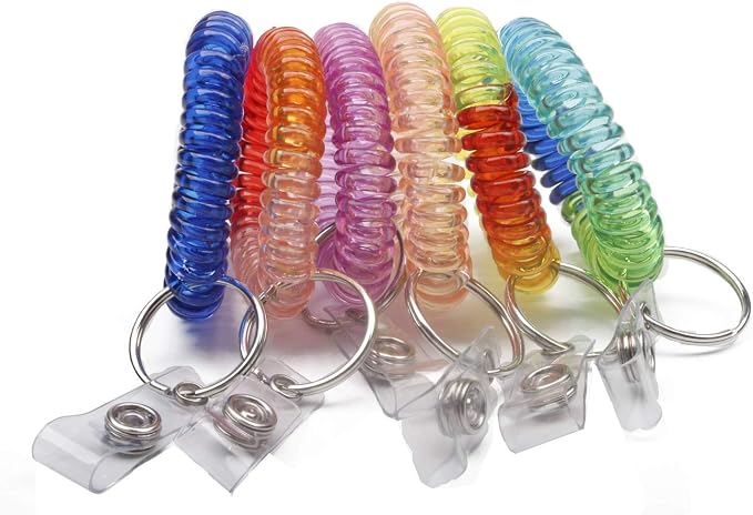 BIHRTC Pack of 6 pcs Colorful Rainbow Gradual Change Colors Flexible Spiral | Coil Wristband for Work and Play Premium Elastic Bungee Badge Holder and Key Chain Ring by Specialist ID