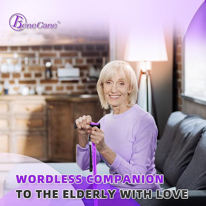 BeneCane Walking Cane for Men & Women Walking Stick for Seniors Folding Canes Quad Cane Adjustable Lightweight Sturdy Collapsible Heavy Duty with Soft TPR T-Handle and Travel Bag