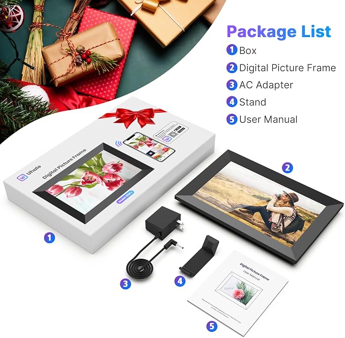 Uhale Digital Picture Frame 32GB Storage 10.1 Inch WiFi Electronic Photo Frames SD Card Slot IPS Touch Screen HD Display Auto Rotate Slideshow Share Videos Photos Instantly Send Wishes Remotely