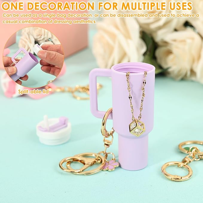 16PCS Mini Tumbler Keychain Accessories for Stanley Cup Cute Chapstick Holder Key Chain Charms for Women Men Girls