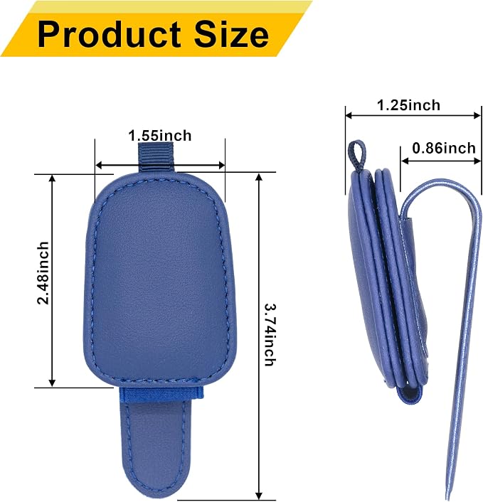 Yuoyar Magnetic Leather Sunglasses Holder for Car, 2 Packs (Blue) | Magnetic Car Visor Accessories