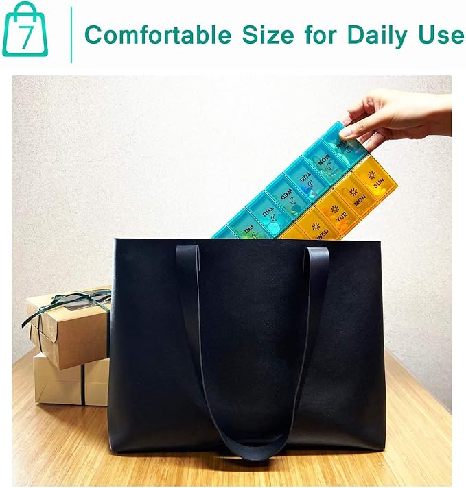Mossime XL Large Daily Pill Organizer 2 Times a Day, Extra 7 Day Pill Box Am Pm, Weekly Day Night Vitamin Holder, Medicine Organizer, Big Pill Container, Medication Dispenser 14 Compartments