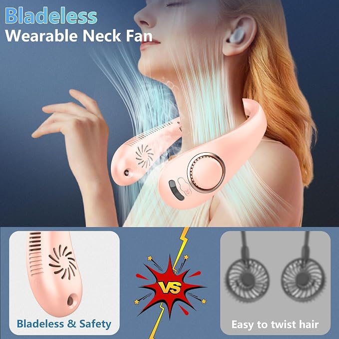 Misting Fan Neck Fans that Blow Cold Air-Foldable Fan with Water Spray Misting,Rechargeable Battery Neck Fan,Cordless Quiet Face Travel,Best Gifts for Mother'S Day Father'S Day Birthday Pink