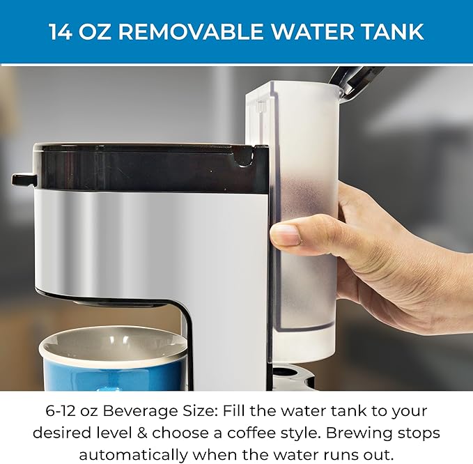 Kenmore Single Serve Coffee Maker With Stainless Steel Travel Mug, Capsule/Pod & Ground Coffee Brewing, K Cup Compatible, Hot & Iced Coffee Machine, 6 to 14 Oz Brew Sizes, Auto Shut-Off, Black