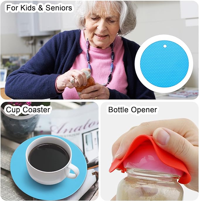 uxcell 3pcs Silicone Jar Opener Pads, 17.5cm/7" Texture Can Opener Multipurpose Round Bottle Lid Opener Non-Slip Coasters for Weak Hands Seniors Children, Blue