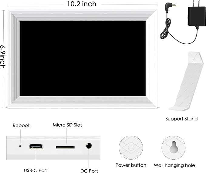 Frameo 10.1'' Digital Picture Frame WiFi, 1280 * 800 IPS HD Touchscreen, 32GB Storage, Instant Share Pictures Video, Smart Photo Frame Electronic, Gifts for Mom, House Warming
