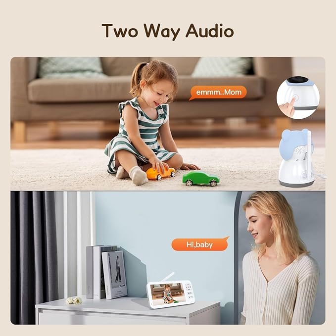 2K WiFi Baby Monitor with 5'' 1080P Screen, Smart Baby Camera with App Control, 360ยฐAuto Tracking, Motion & Sound & Humidity & Temperature Detection, Night Vision, 2-Way Talk,Long Battery Life