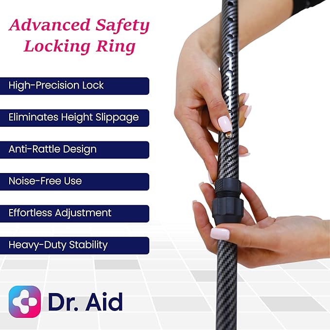 Dr. Aid Tripod and fourpod Walking Cane for Men & Women Premium Carbon Fiber Black Cane Adjustable Heavy-Duty 3 or 4-pronged Walking Stick for Seniors, Supports 400 lbs