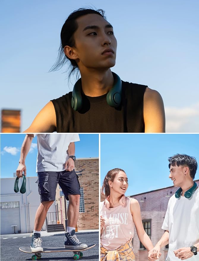 JISULIFE Neck Fan Portable, Personal Wearable Fan with Battery Rechargeable, Bladeless Travel Cooling Design with Powerful Wind, 3 Speeds, Quiet, Gifts for Men/Women/Friends - Green