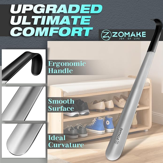 ZOMAKE Shoe Horn Long Handle, Metal Long Shoehorn 7.5" 16.5" 28.3" | Metal Shoehorn Long handle for Boots ,Stainless Steel Travel Small Shoe Spoon Helper