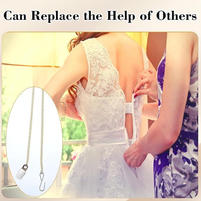 Zipper Pulls for Dresses and Boots, Zipper Helper for Clothing Assistant Aid Tool with Hook and Clip Aid Puller by Yourself (Gold)