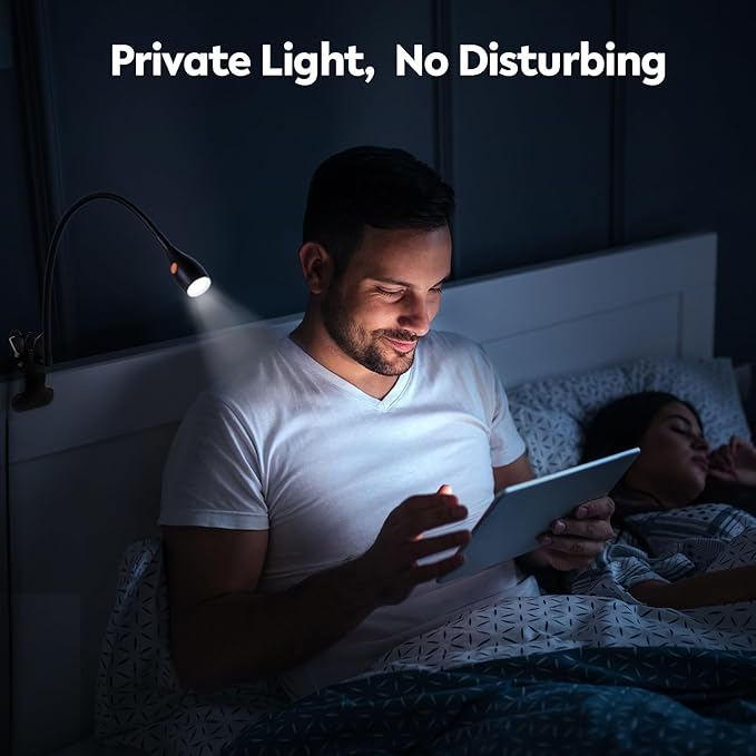 acegoo Minimalist Reading Light for Bed Headboard Dimmable Book Light Clip on Lamp with USB-C Adapter, Flexible Neck & Handy Lamp Head Switch, CRI 95+