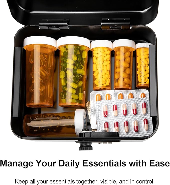 Jssmst Cash Box with Money Tray and Combination Lock - Secure Medication Lock Box for Home and Office Use, 7.87'' x 6.3'' x 3.54'' - Durable and Reliable Security Solution