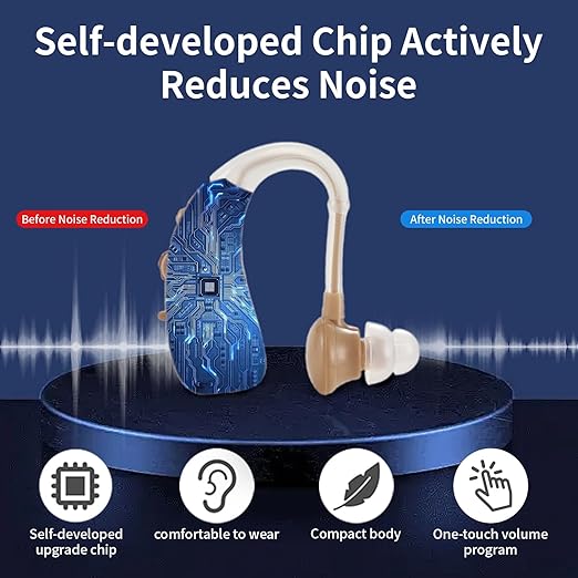 Hearing Aids For Seniors - Rechargeable Hearing Amplifier For Seniors Noise Reduction,4 Modes,Adjustable Volume, Comfort Design and Nearly Invisible,Behind The Ear,With Charging case(Khaki)