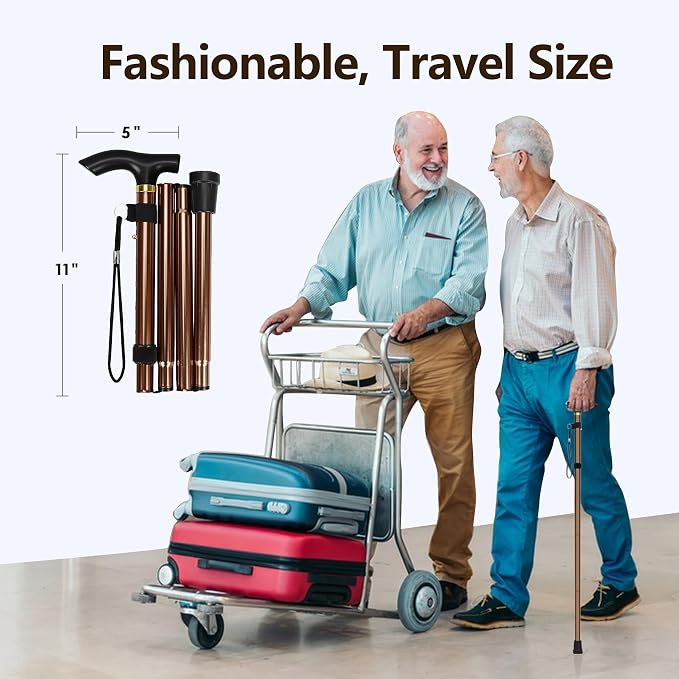 Walking Cane, Folding Cane for Man & Women, Portable Lightweight | 5-Level Adjustable Height, Collapsible Cane for Seniors Balancing Mobility Aid