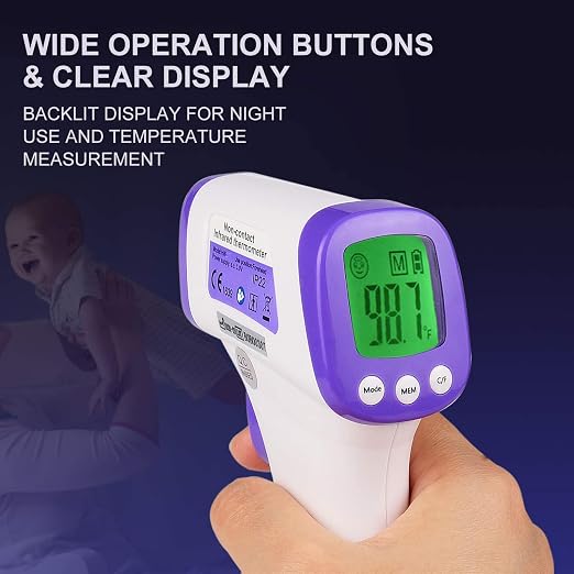 HUHETA Infrared Thermometer for Adults, Non Contact Forehead Thermometer with Fever Alarm, Accurate Reading and Memory Function, Body Temperature & Surface of Objects Use (Purple) | Accurate Reading,Memory Function,Fever Alarm, Body Temperature & Surfa...