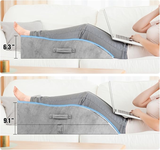 Double Leg Elevation Pillows, Wedge Pillow for After Surgery, Memory Foam Support Adjustable, Comfort Care for Back Knee Hip Ankles Pain, Knee Pillow for Sleeping Blood Circulation Light Grey & White