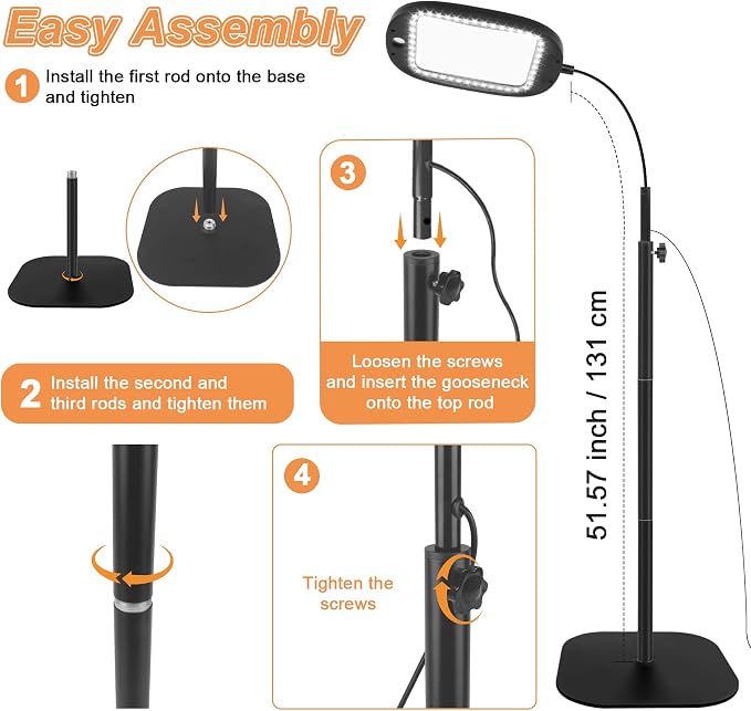 30X/10X Floor Magnifying Glass with Light and Stand, 45 LED Flexible Gooseneck, Hands-Free Magnifying Lamp for Reading, Close Work, Sewing