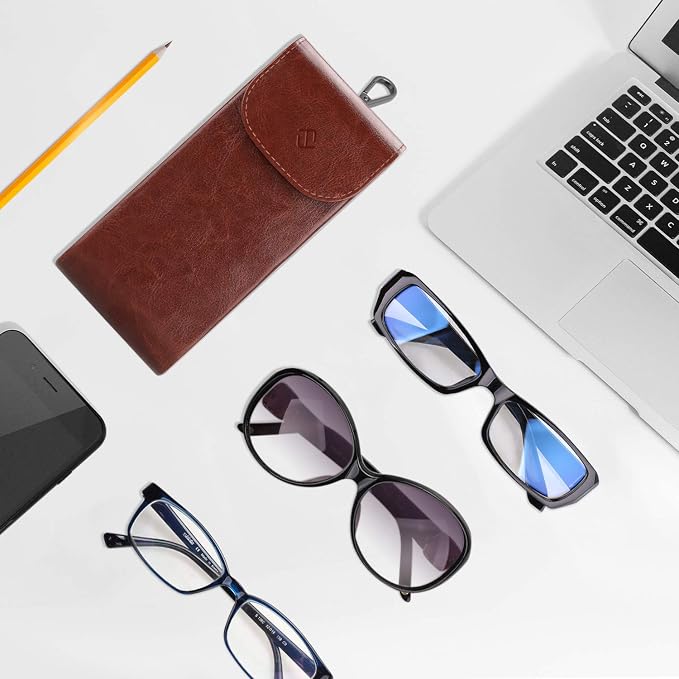 FINTIE Double Glasses Case with Carabiner Hook, Portable Vegan Leather Eyeglass Case Anti-scratch Sunglasses Pouch