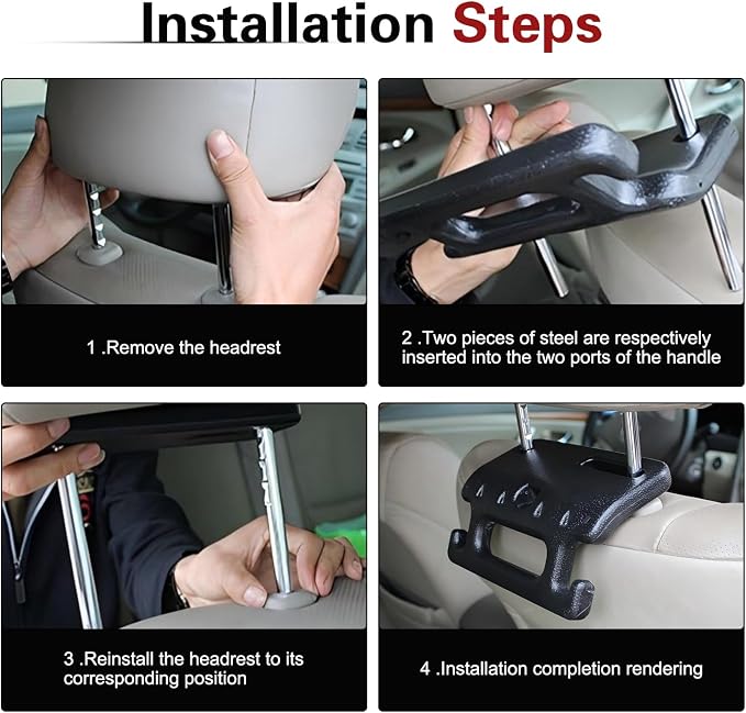 Car Seat Headrest Hook, Durable Multi-Function Grip with Hooks, Back Seat Headrest Support Grab Handle for Aiding Entry Exit & Holding Groceries, Universal for Most Cars (Black)