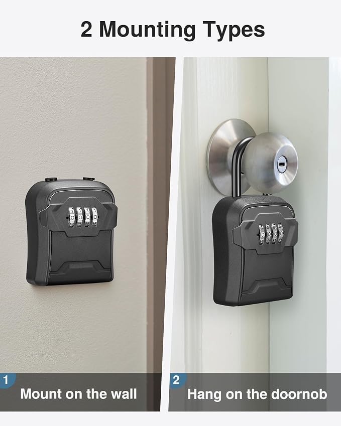 Puroma Lock Box, Key Lock Box Wall Mount & Portable Combination Lockbox with Resettable Code, Security Lockbox for Outside House Keys, Apartment Realtors Spare Keys Storage (2 Pack, Pure Black)