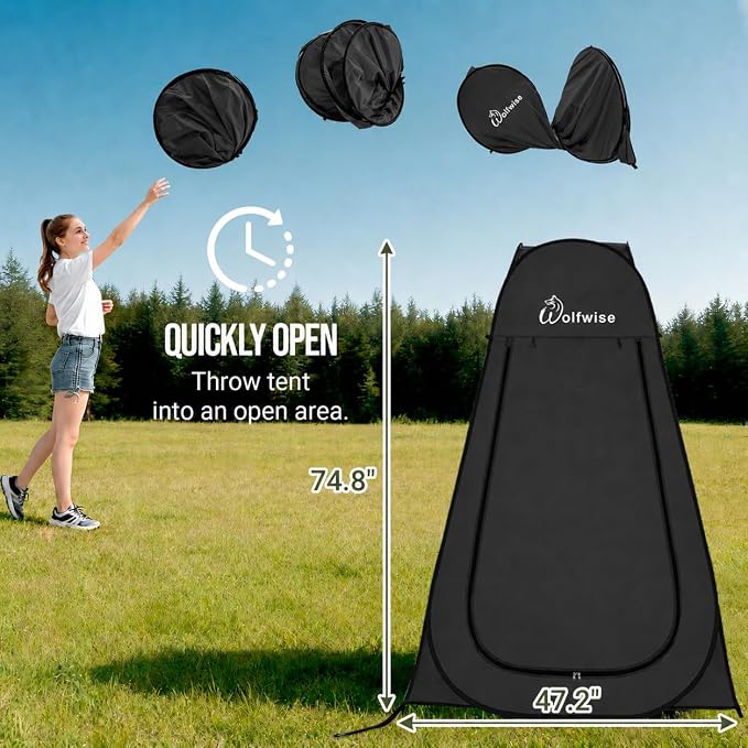 WolfWise Pop Up Shower Tent for Camping Essentials, Compact & Lightweight | Portable Instant Changing Tent with Window & Carry Bag, Privacy Dressing Room Bathroom for Outdoor, 6'3"/6'11" H
