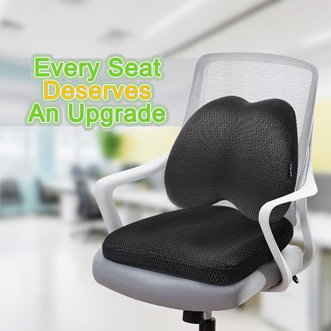 Lumbar Support Pillow Office Chair Car Back Pillow Ergonomic Lower Back Pain Relief Breathable Air Fiber Cushion with Hours Sitting on Worker Driver & Handicapped, Adjustable Strap (Dark Gray)