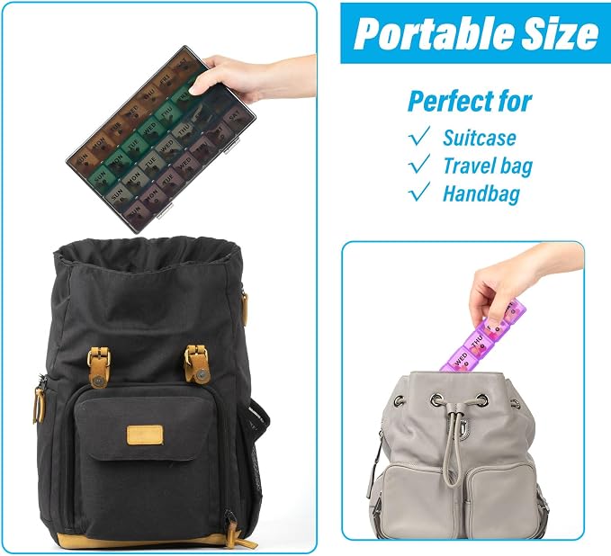 XL Large Monthly Pill Organizer 4 Weeks, 28 Day Pill Organizer Weekly, Big Compartment with Travel Case, 7 Day Pill Dispenser 4 Times a Day, Medicine Organizer Box for Vitamin, Fish Oil (Black)