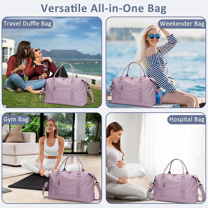 ELONGRIVER Travel Duffle Bag for Women, Weekender Bags, Hospital Bag for Labor Delivery, Lightweight Tote Duffel Overnight Bag with Luggage Sleeve,Airplane Travel Bags (Purple, X-Large)